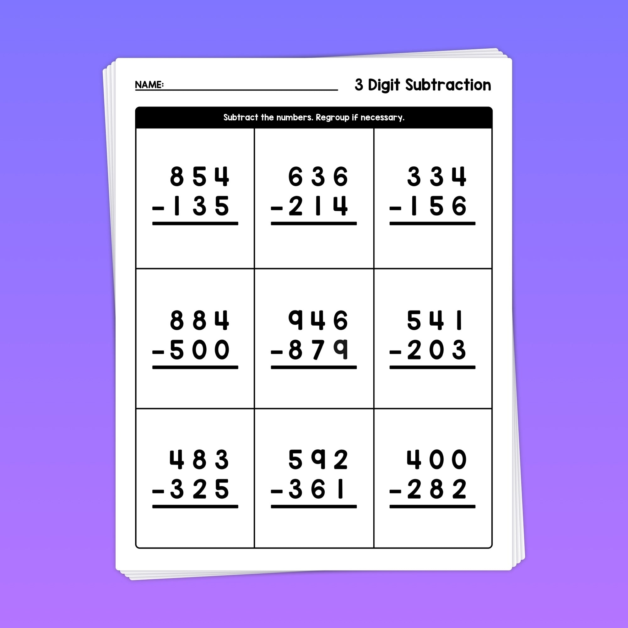 3 Digit Subtraction With Regrouping Worksheets For 2nd And 3rd 3 Digit Subtraction With Regrouping Worksheets For 2nd And 3rd