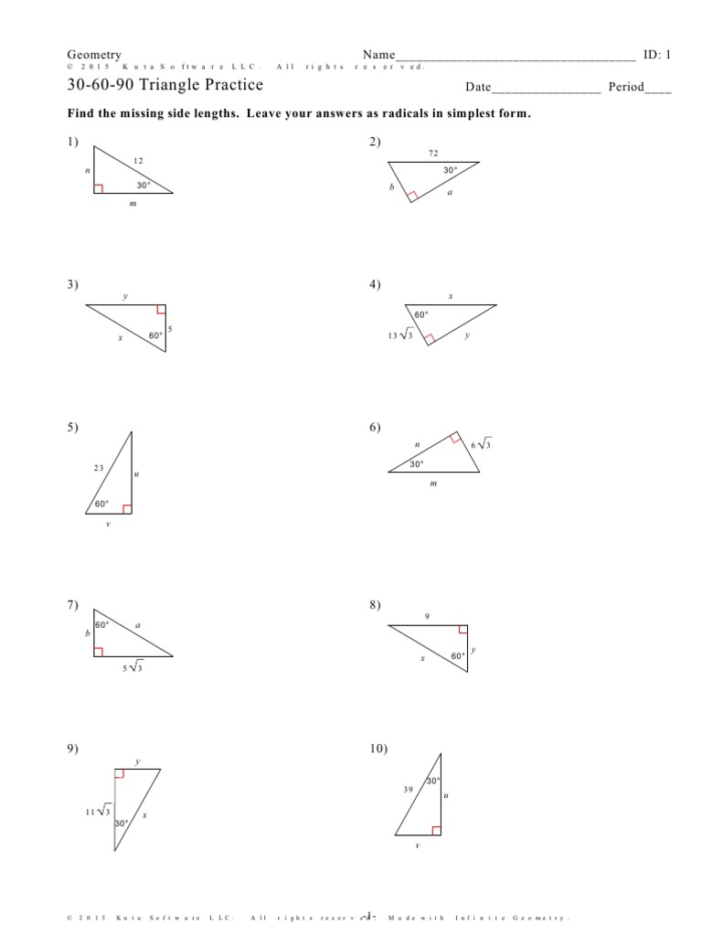 30 60 90 Triangle Practice 1w3mynu PDF Euclidean Geometry