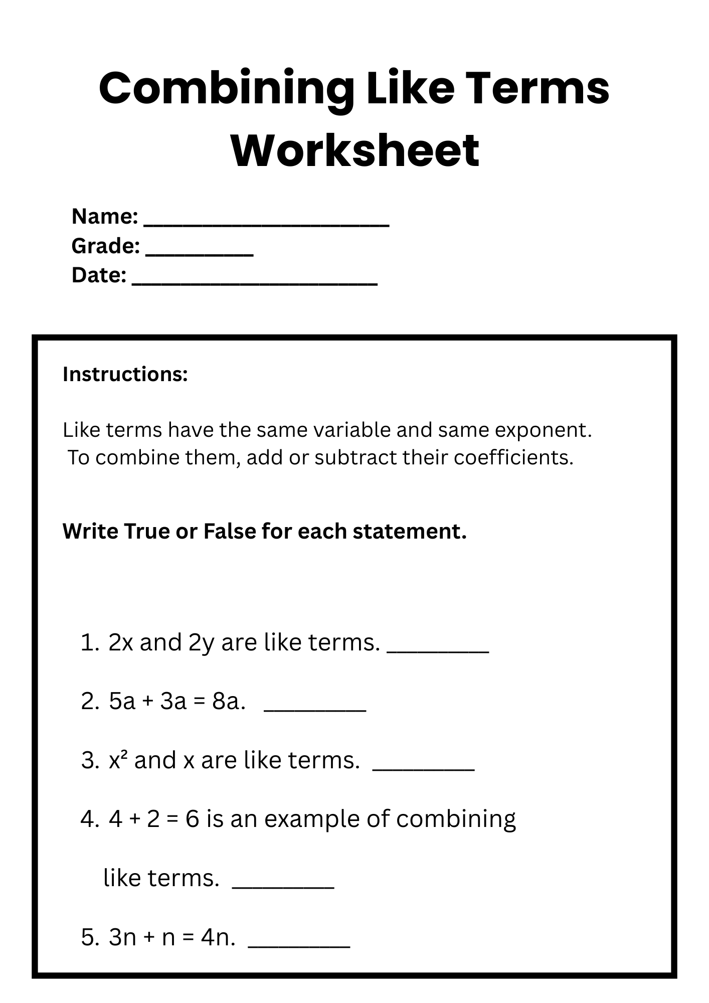 combining like terms worksheet pdf combining like terms worksheet pdf