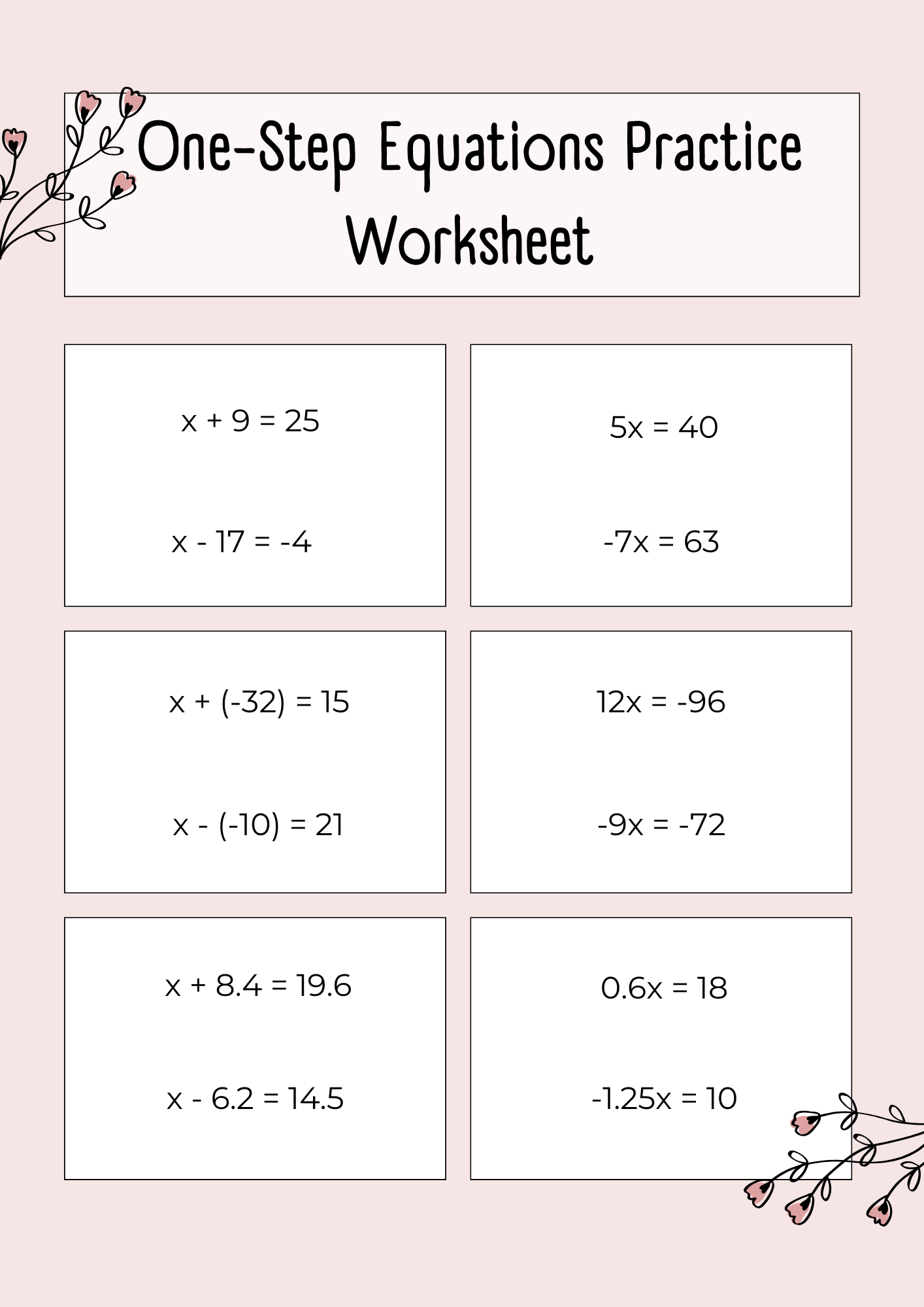 30 One Step Equations Worksheet Samples To Download 30 One Step Equations Worksheet Samples To Download