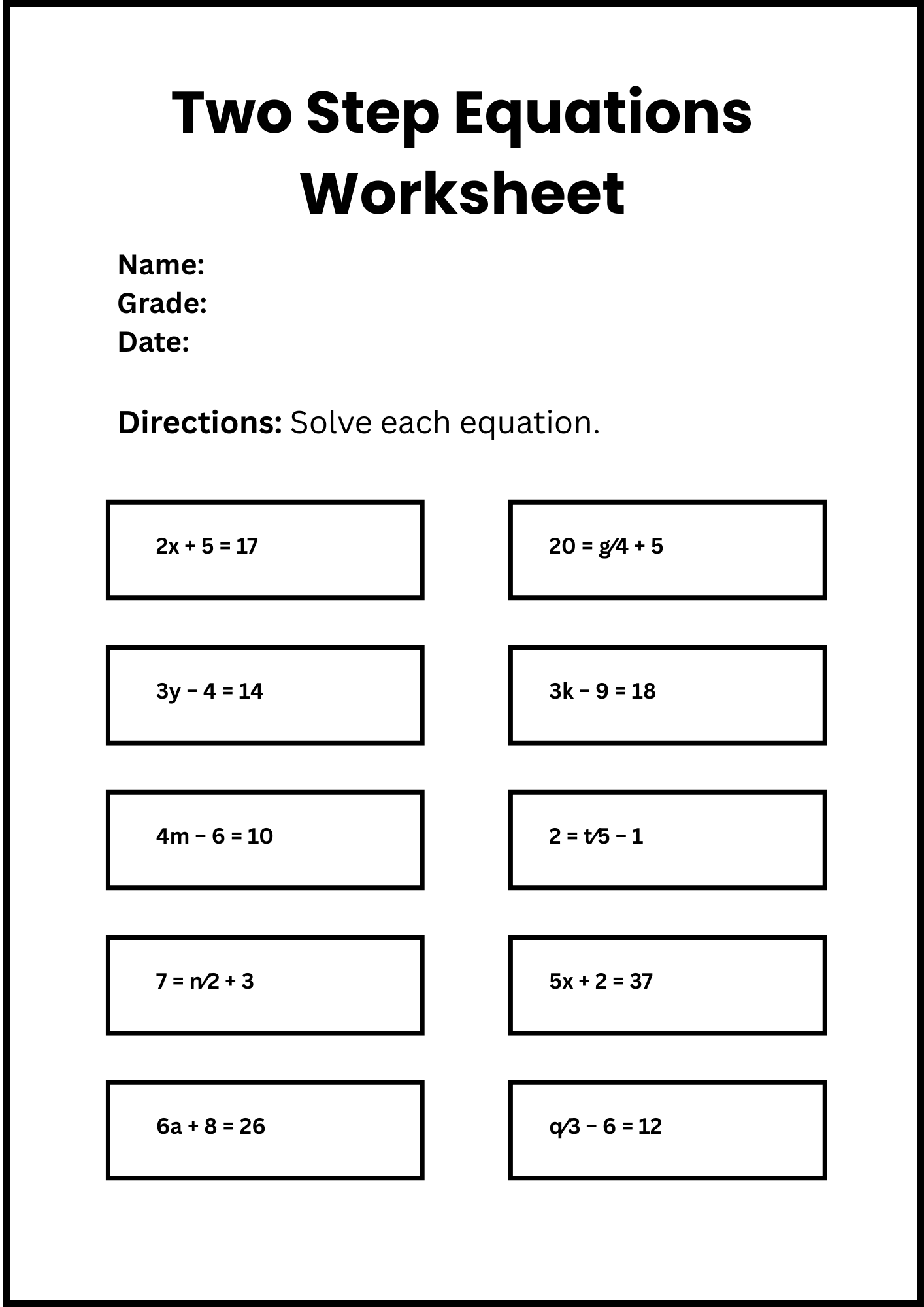 30 Two Step Equations Worksheet Samples To Download