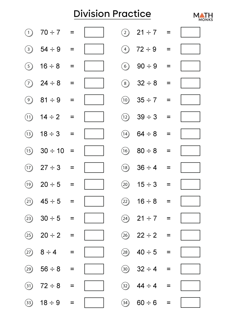 3rd Grade Division Worksheets Math Monks