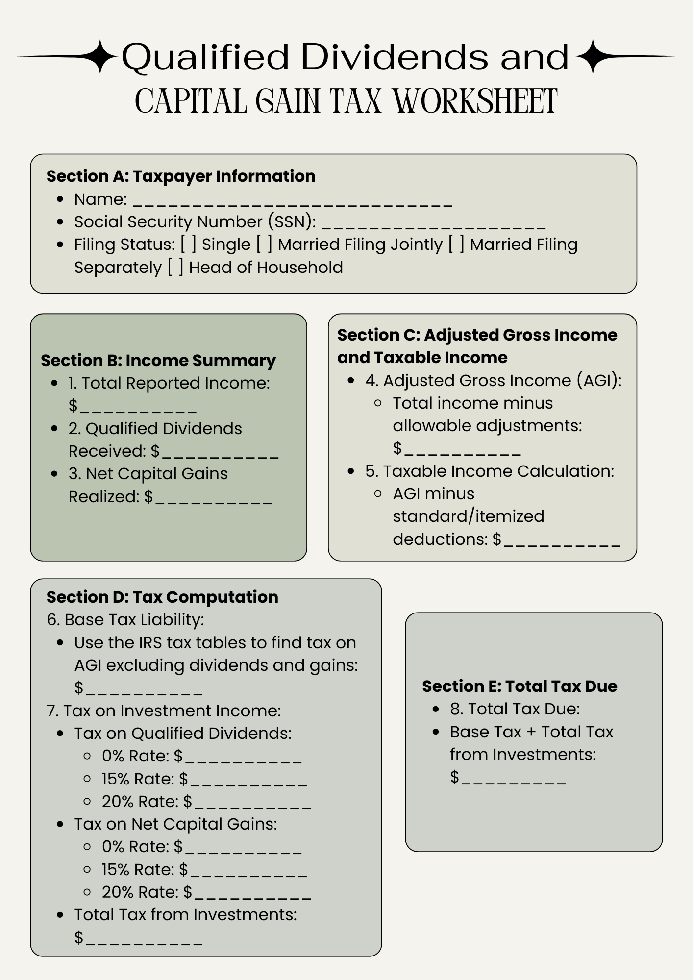 qualified dividends and capital gain worksheet