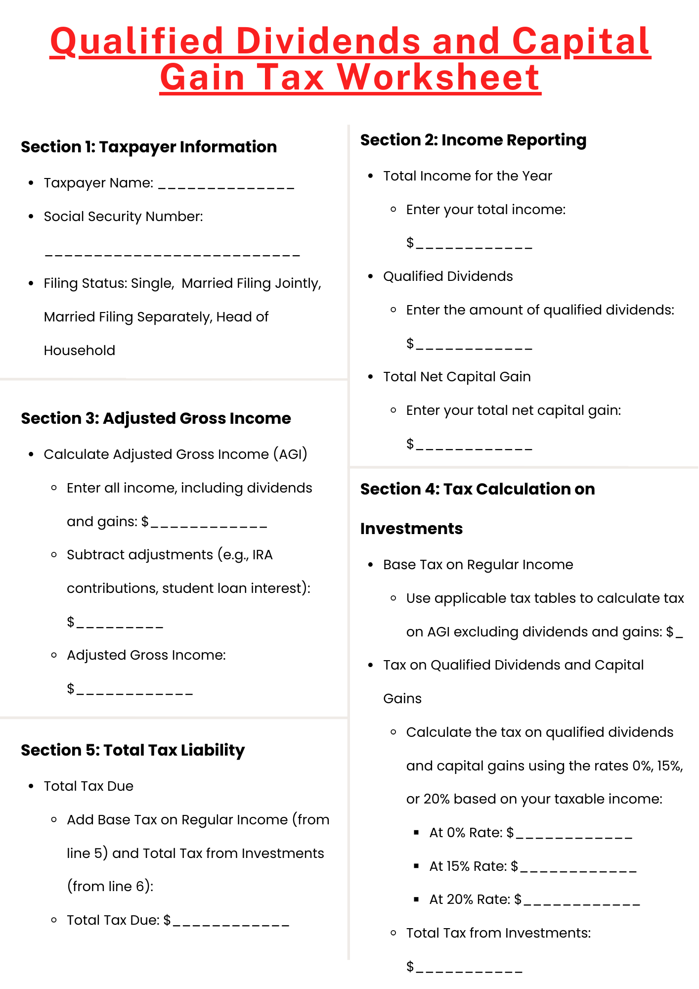 qualified dividend and capital gain worksheet