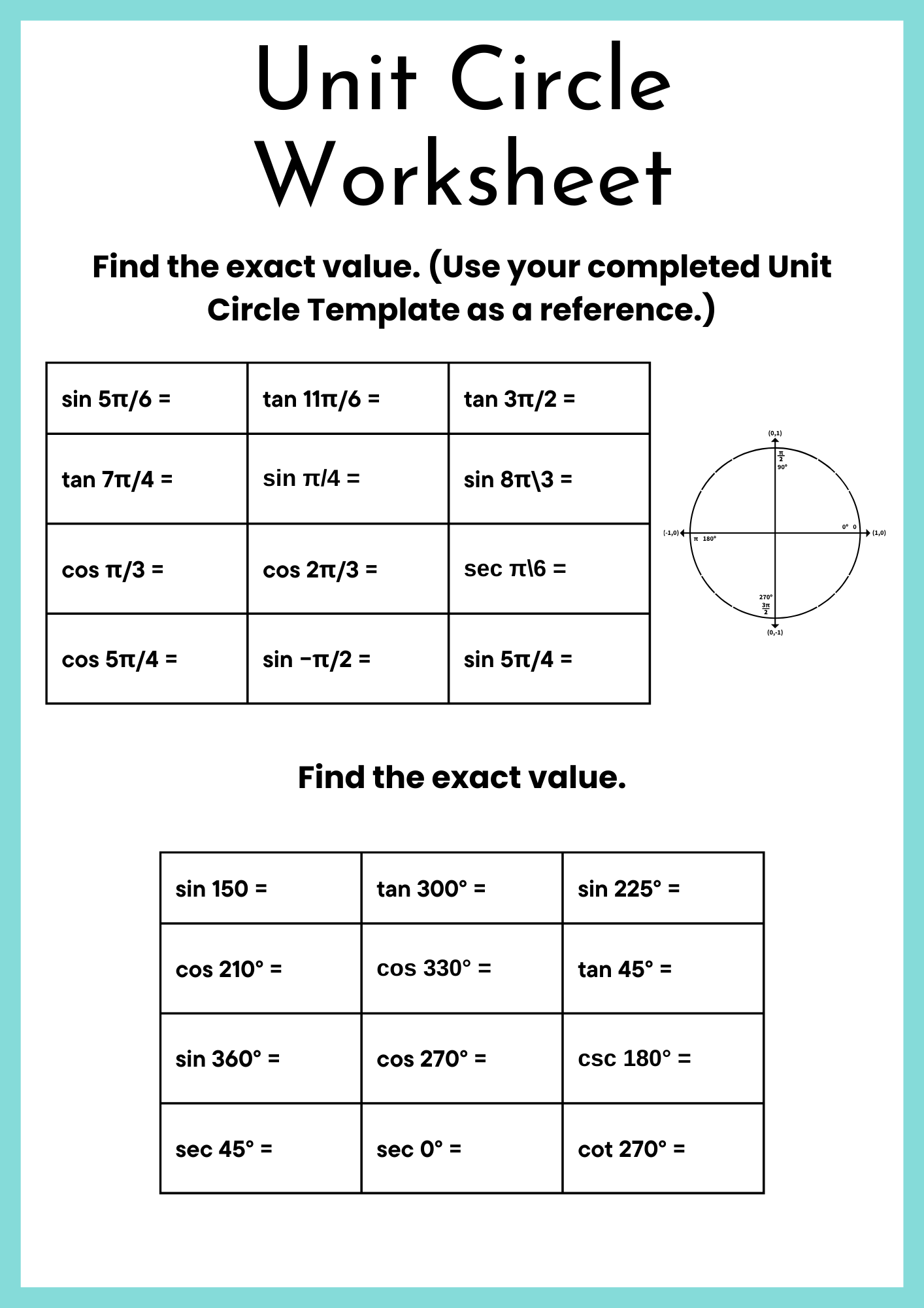40 Free Printable Unit Circle Worksheet To Download In PDF