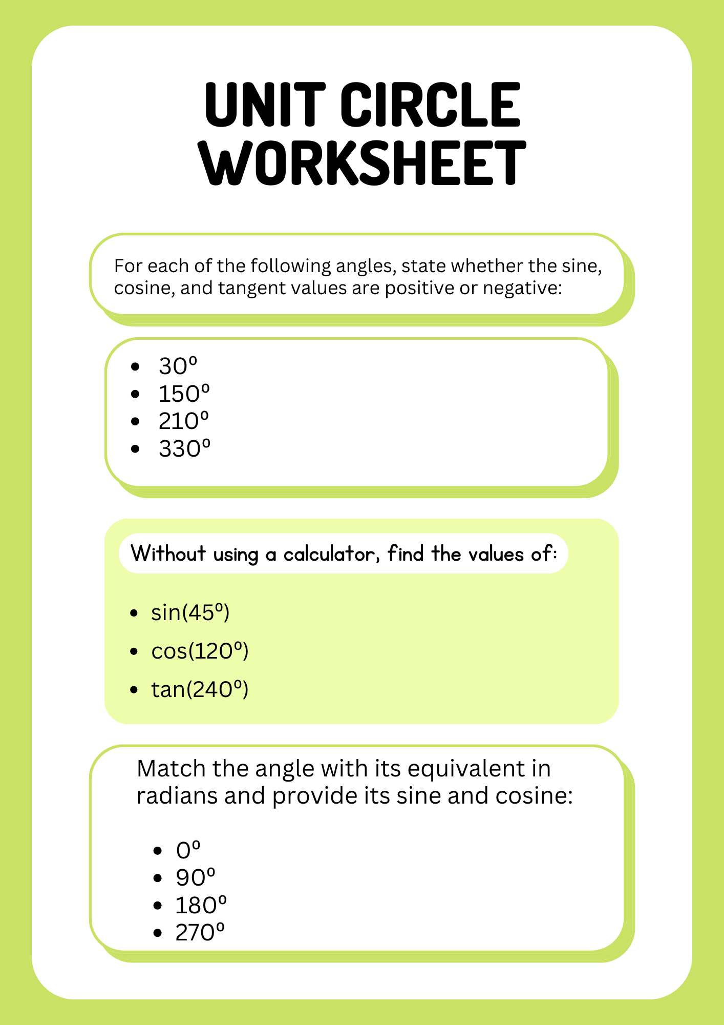 40 Free Printable Unit Circle Worksheet To Download In PDF