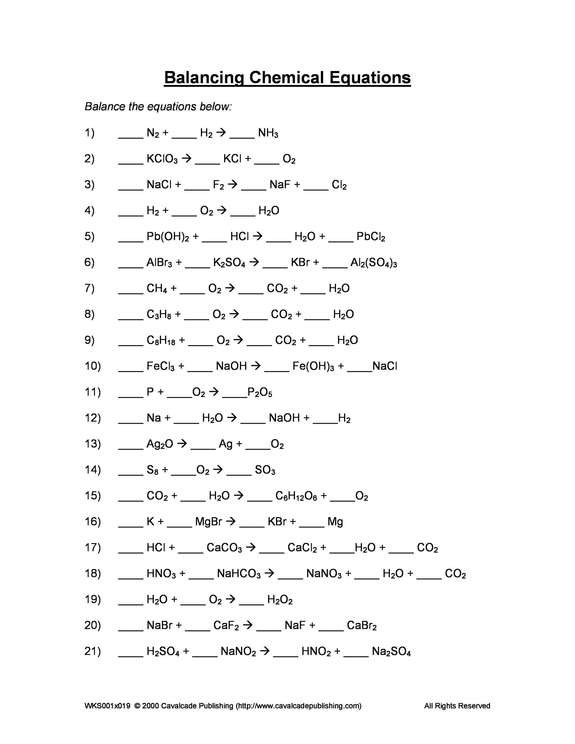 49 Balancing Chemical Equations Worksheets with Answers 49 Balancing Chemical Equations Worksheets with Answers