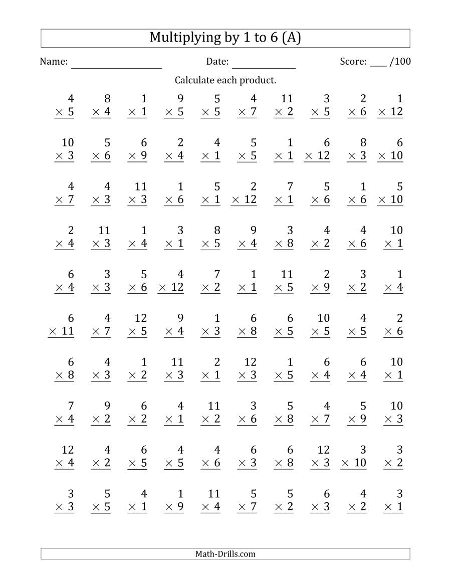 4th Grade Multiplication Worksheets 100 Problems Free Printable