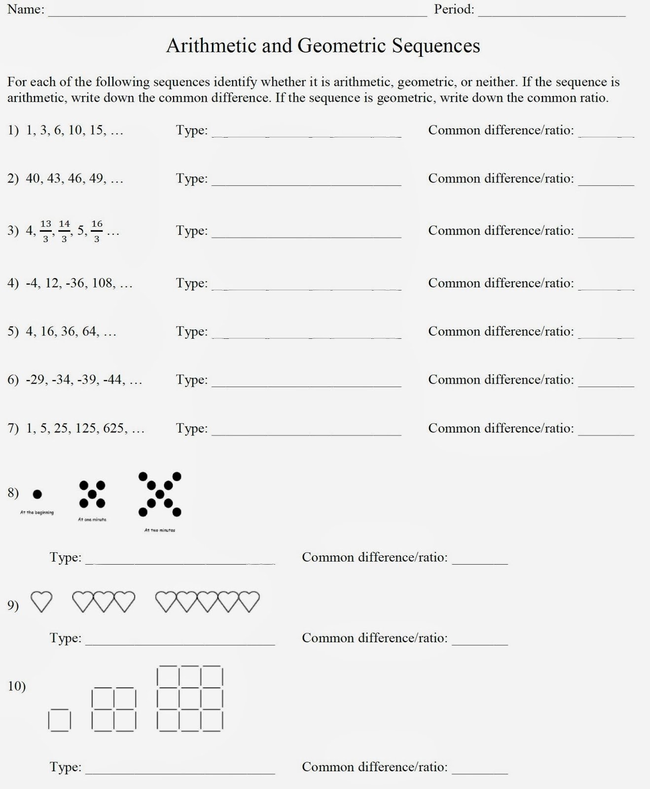arithmetic and geometric sequences worksheet