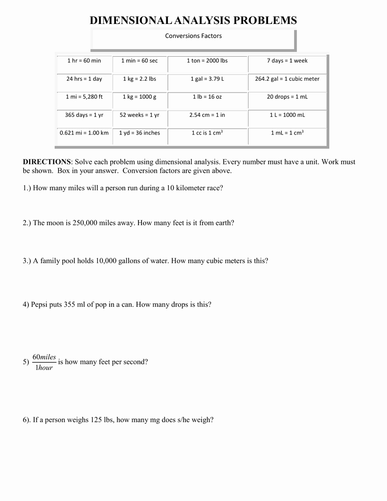 50 Dimensional Analysis Worksheet And Answers 50 Dimensional Analysis Worksheet And Answers