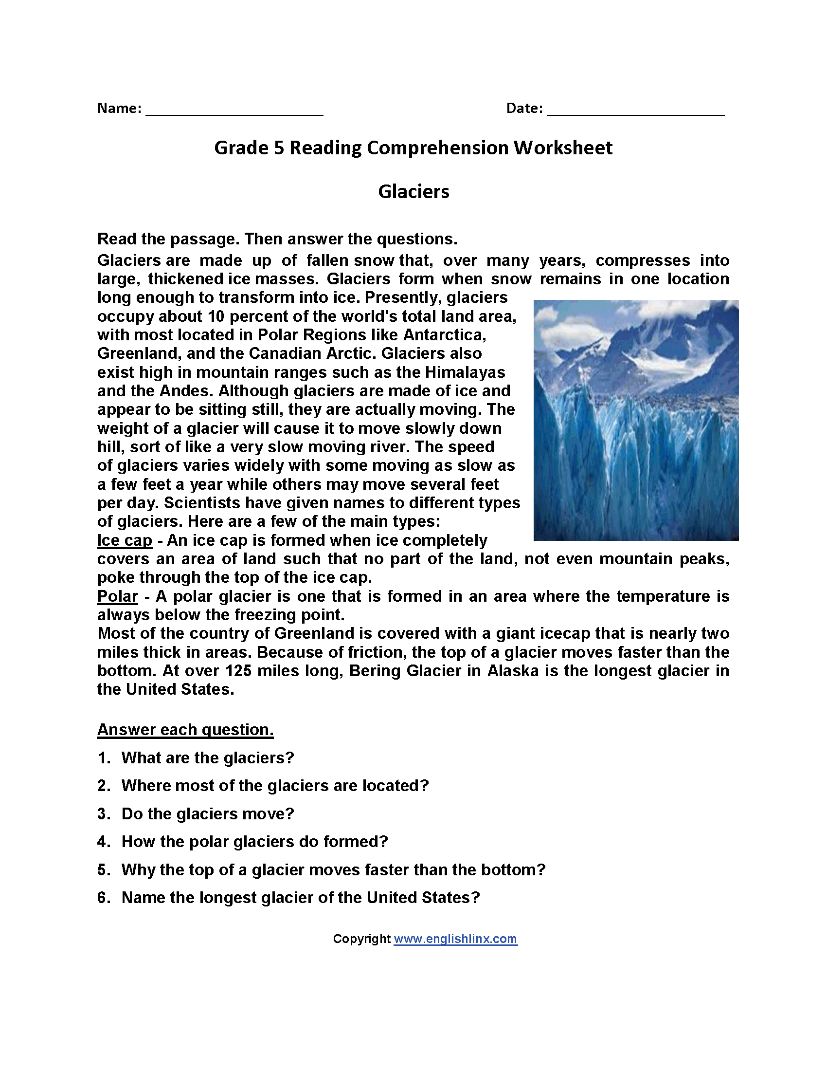reading worksheets for 5th graders