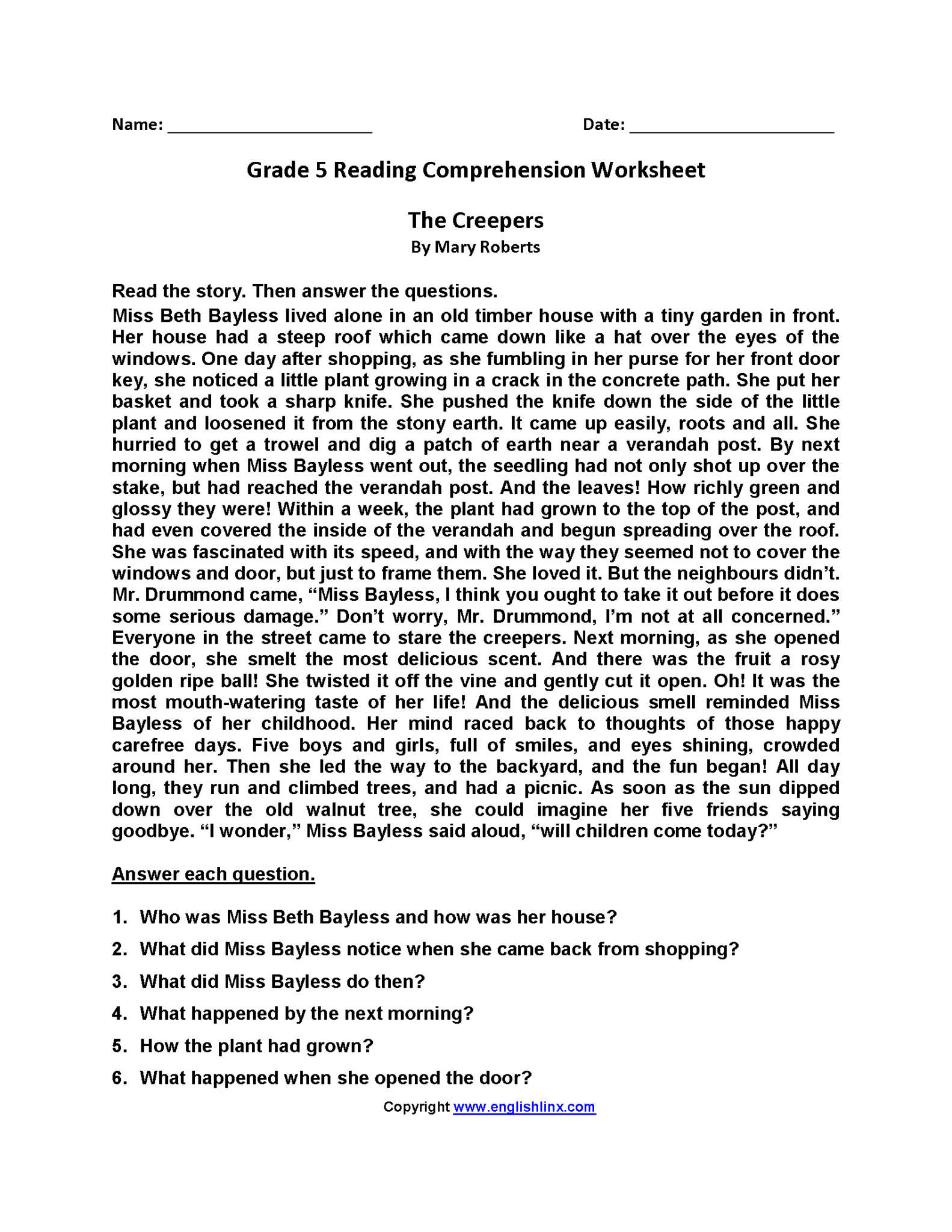 5th Grade Reading Comprehension Worksheets Plus Free Printable Worksheets