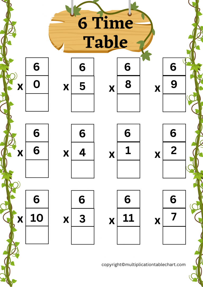 6 Times Table Worksheet 6 Multiplication Table Free PDF 6 Times Table Worksheet 6 Multiplication Table Free PDF
