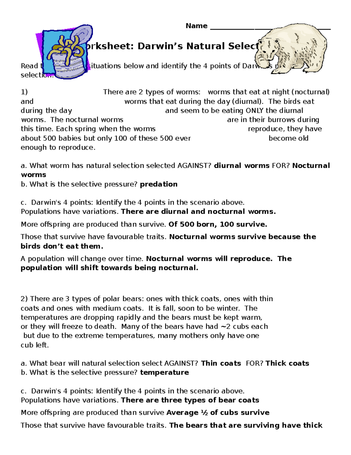 8 1 Worksheet Darwins Natural Selection Ak Name