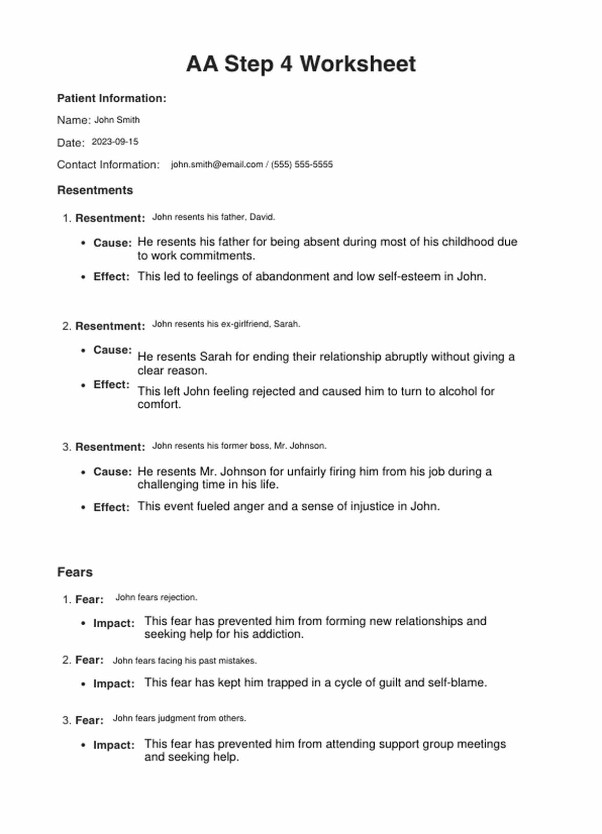 step 4 aa worksheet step 4 aa worksheet