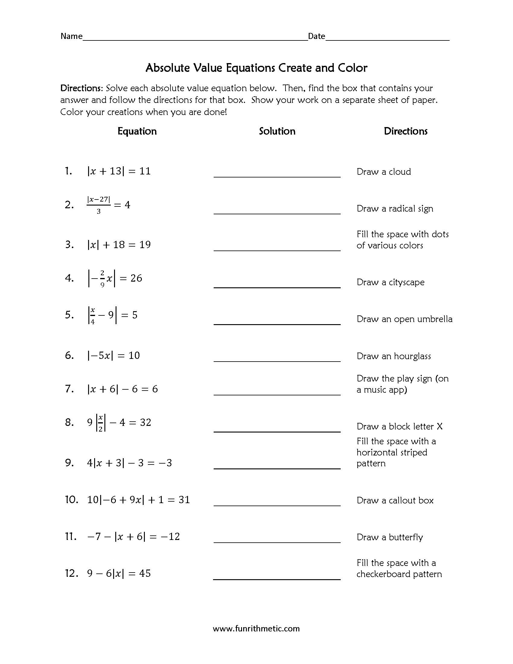 Absolute Value Equations Create And Color Worksheets Library Absolute Value Equations Create And Color Worksheets Library