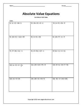 absolute value equations worksheet