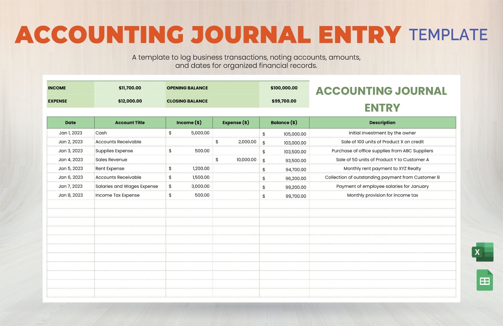Accounting Journal Entry Template In Excel Google Sheets Download 