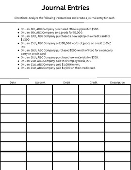 Accounting Journal Entry Worksheet By The Finance Guy TPT