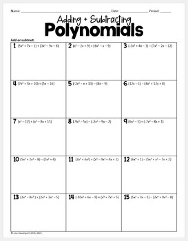Adding And Subtracting Polynomials Algebra 1 Skills Practice Worksheet Adding And Subtracting Polynomials Algebra 1 Skills Practice Worksheet