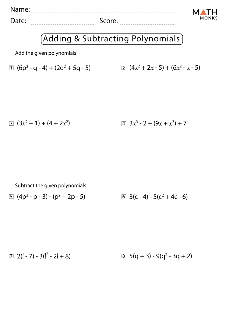 Adding And Subtracting Polynomials Worksheet Easy Adding And Subtracting Polynomials Worksheet Easy