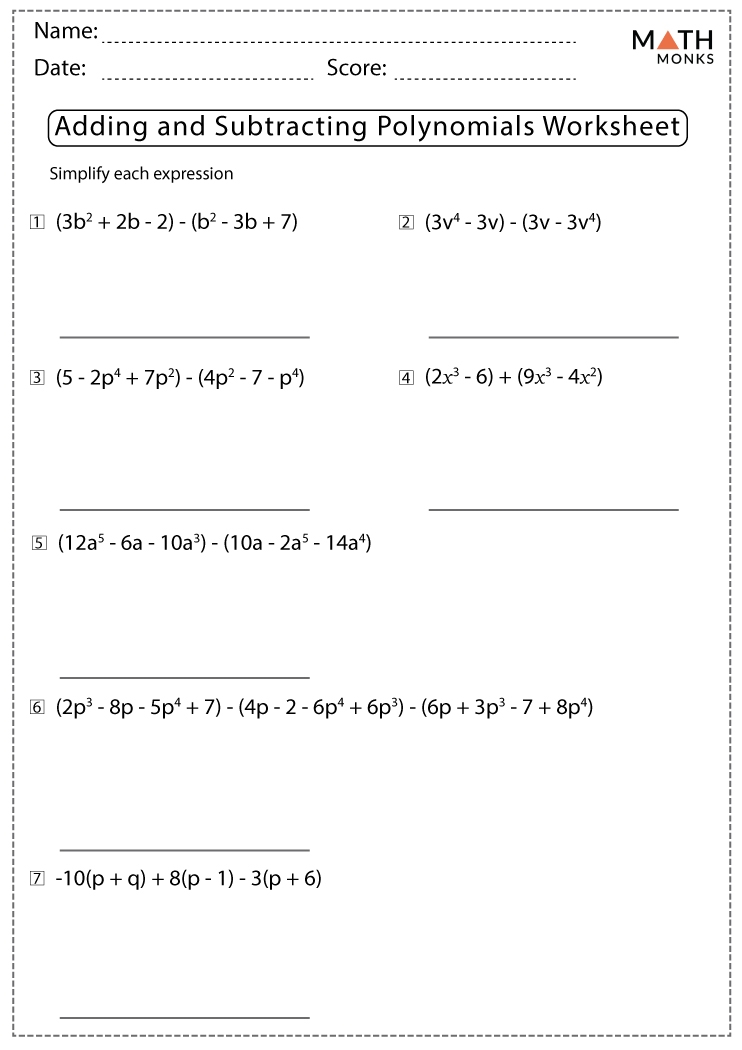 Adding And Subtracting Polynomials Worksheets With Answer Key Adding And Subtracting Polynomials Worksheets With Answer Key