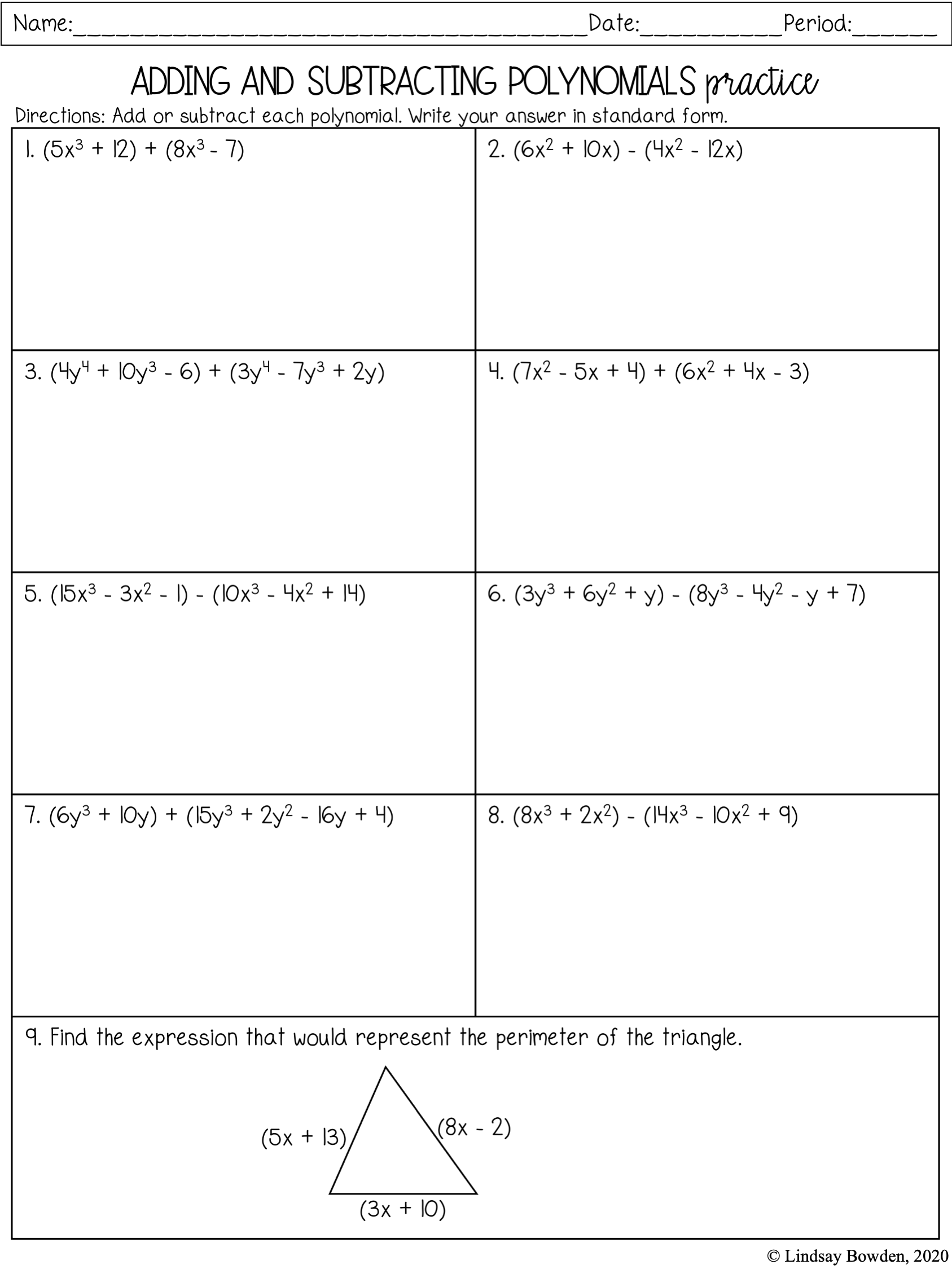 Adding Subtracting Polynomials Worksheet Adding Subtracting Polynomials Worksheet