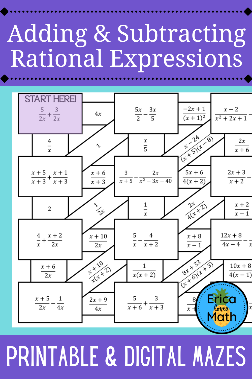 Adding Subtracting Rational Expressions Activity Printable 