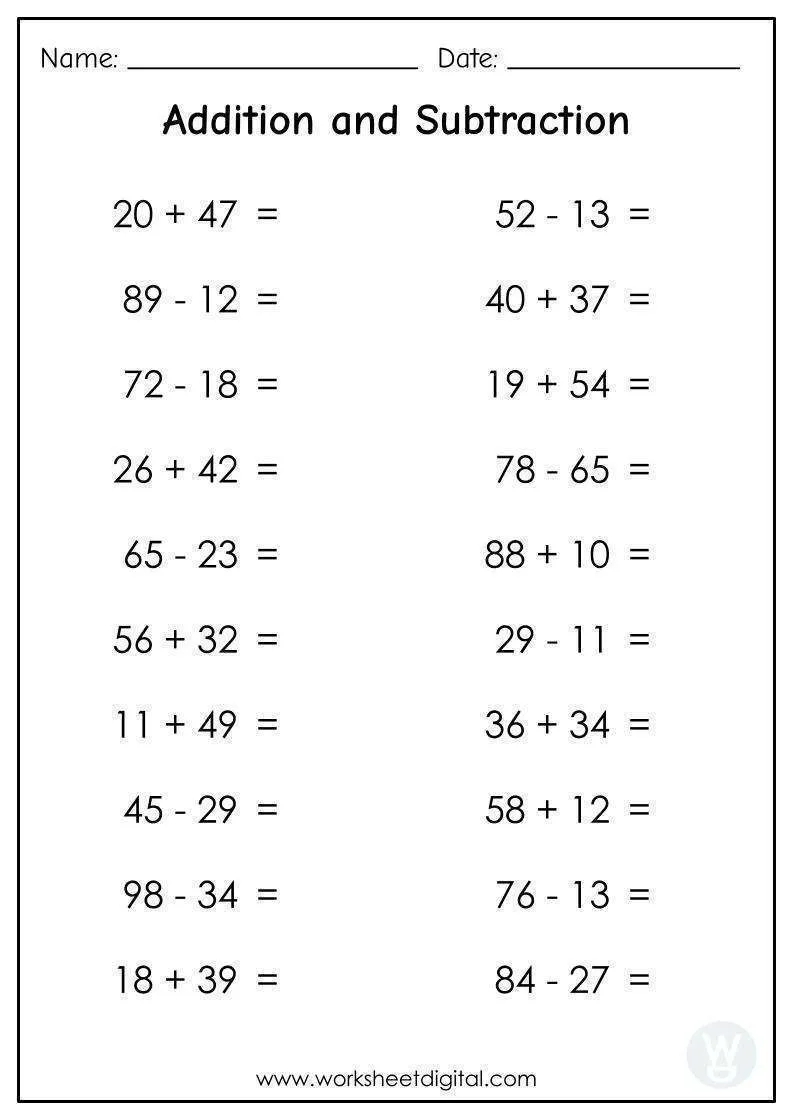 Addition And Subtraction Worksheet Math Activity Printables 