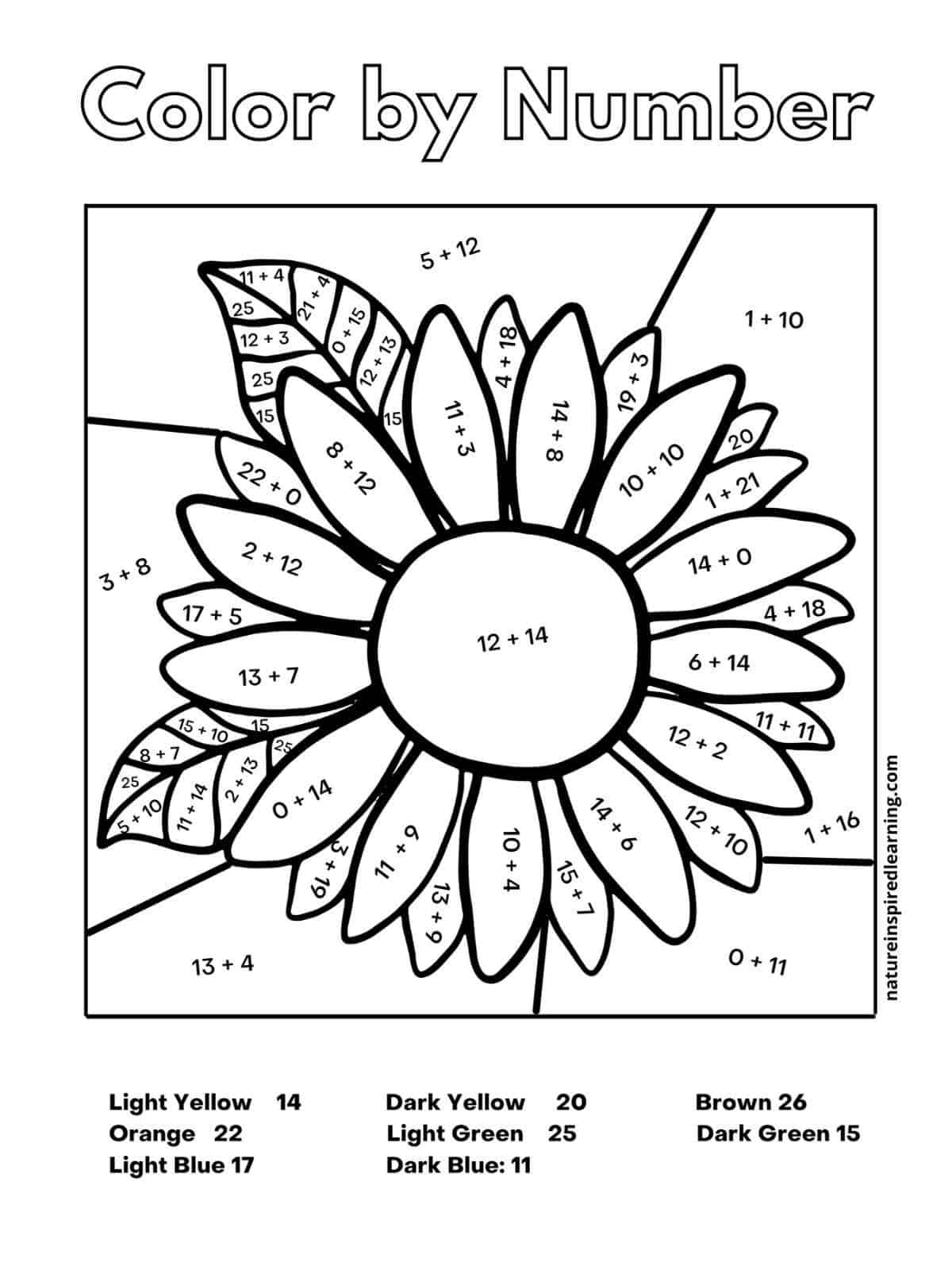 Addition Color By Number Worksheets Nature Inspired Learning 