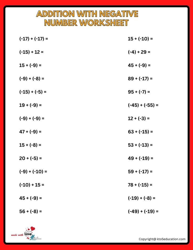 adding negative numbers worksheet adding negative numbers worksheet