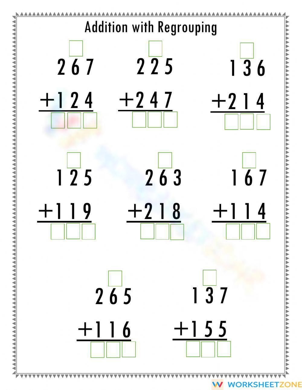 Addition With Regrouping Worksheet Addition With Regrouping Worksheet