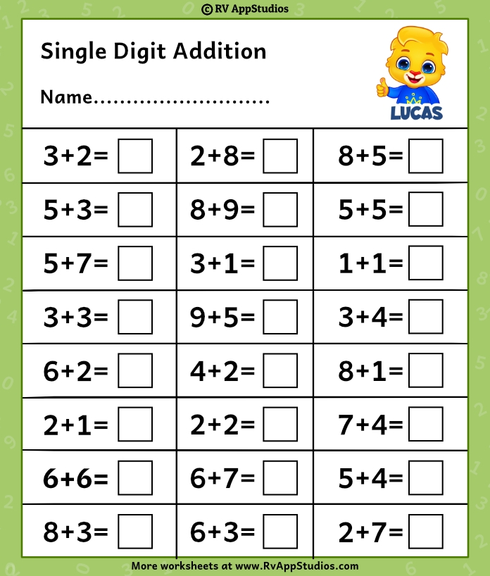 one digit addition worksheets one digit addition worksheets