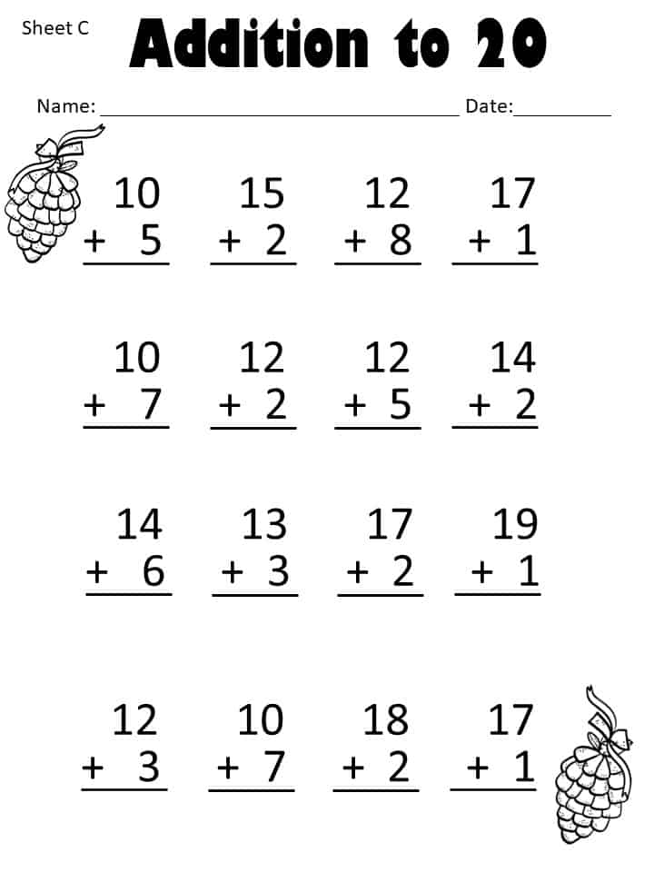 Addition Worksheets To 20 With Addition Worksheet Sums Up To 20