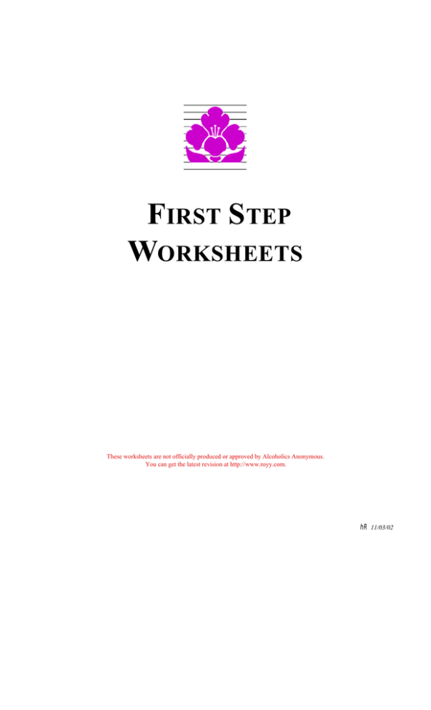 Alcoholics Anonymous First Step Worksheet Alcoholics Anonymous First Step Worksheet