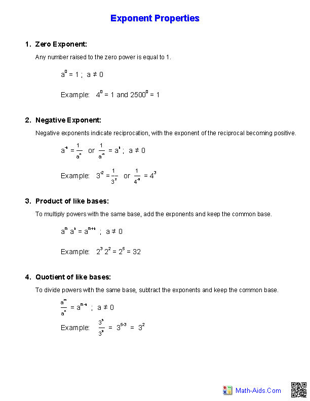properties of exponents worksheet properties of exponents worksheet