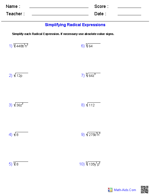 simplify radicals worksheet simplify radicals worksheet