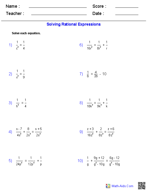 Algebra 1 Worksheets Rational Expressions Worksheets Algebra 1 Worksheets Rational Expressions Worksheets