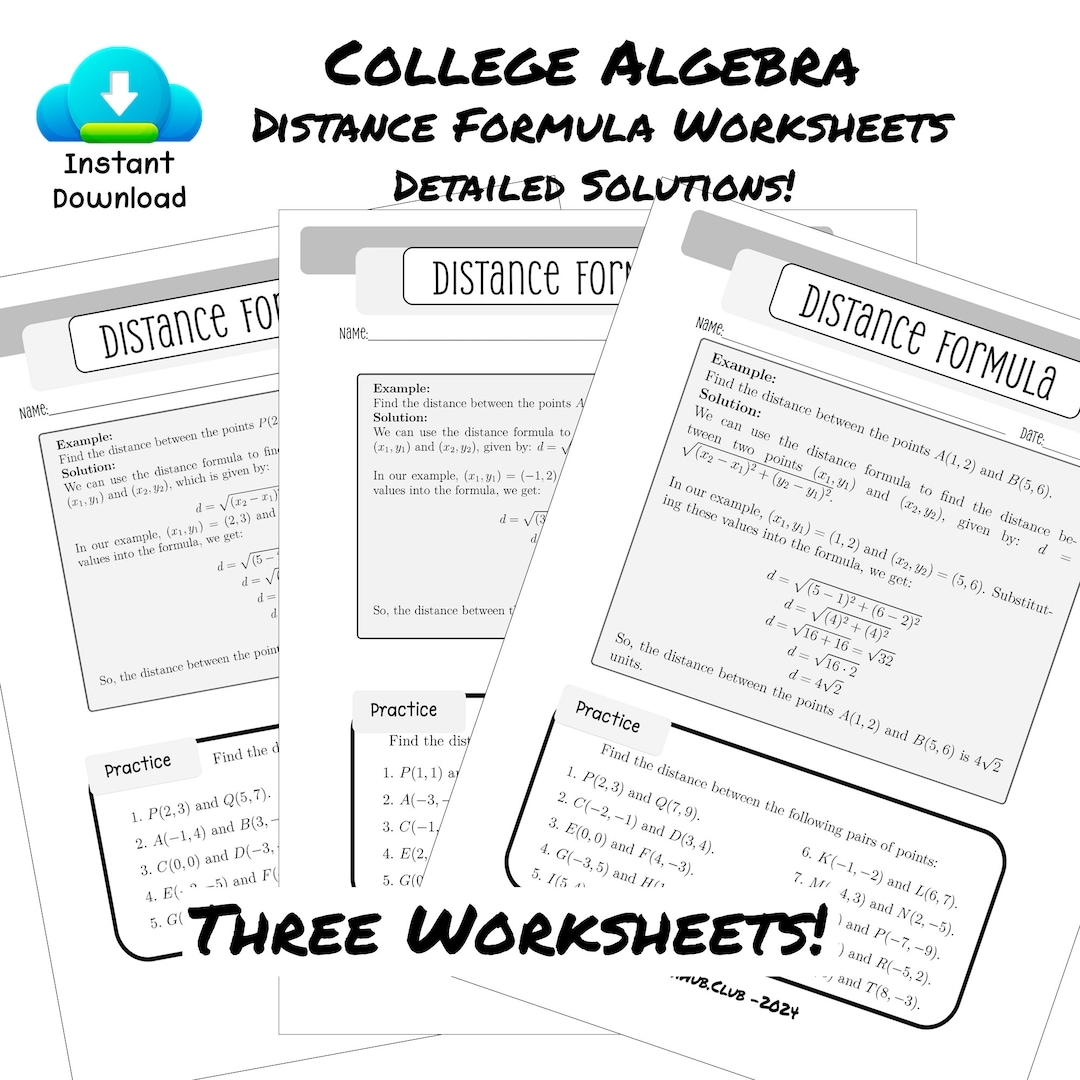 distance formula worksheet
