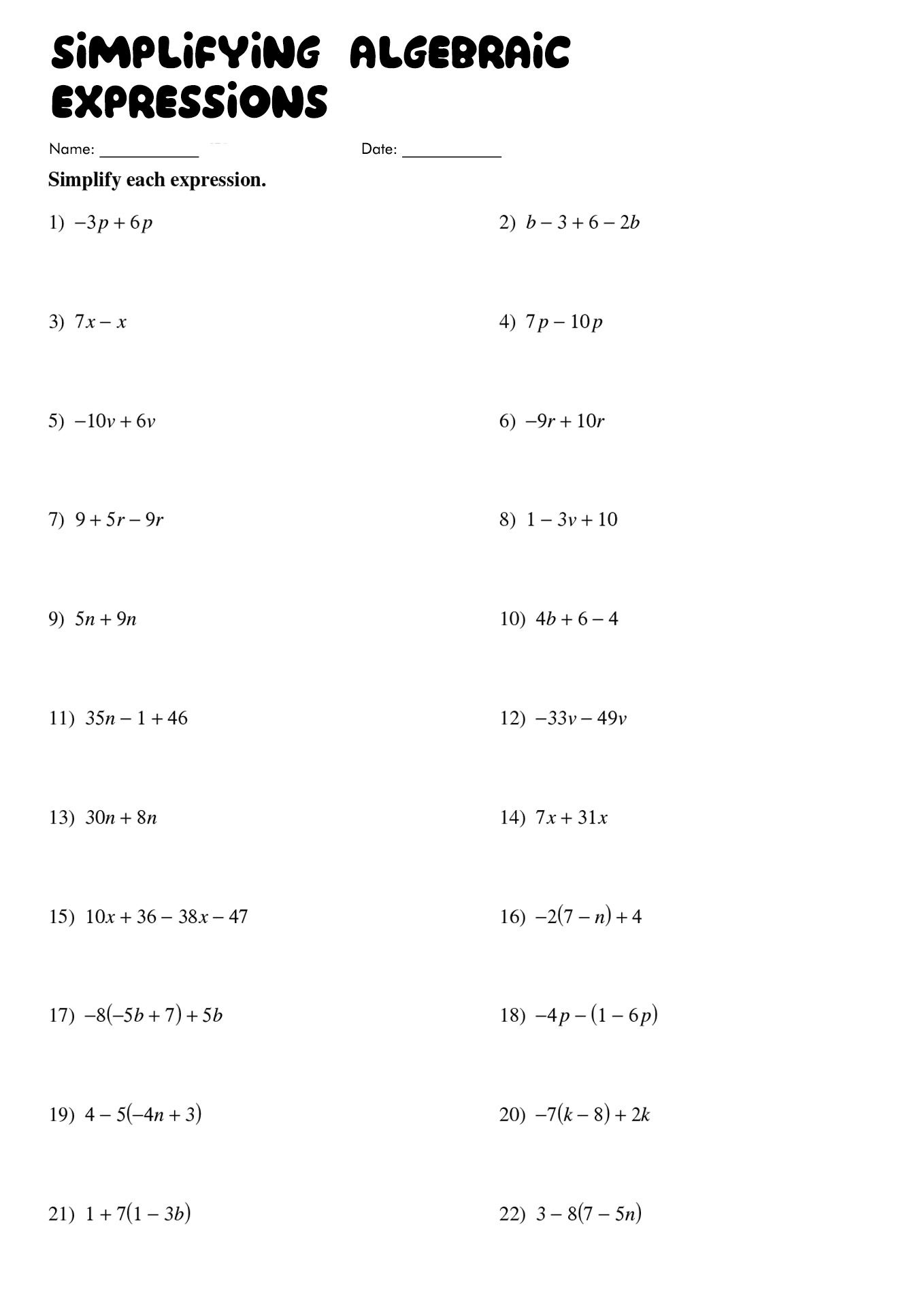 Algebra Worksheets Simplifying Expressions Printable Word Searches Algebra Worksheets Simplifying Expressions Printable Word Searches