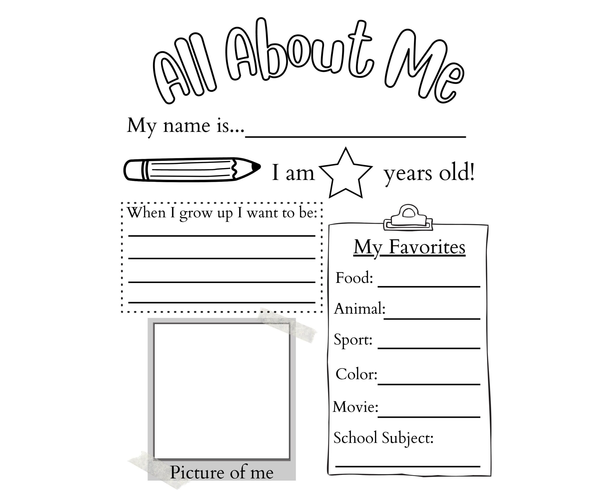 free printable all about me worksheet