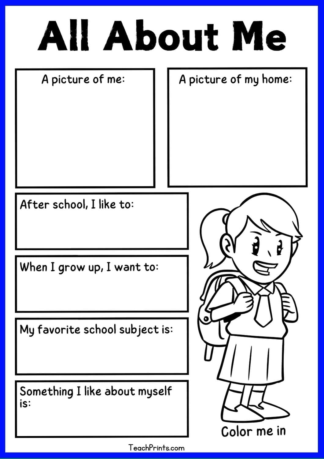 All About Me Worksheet Printable