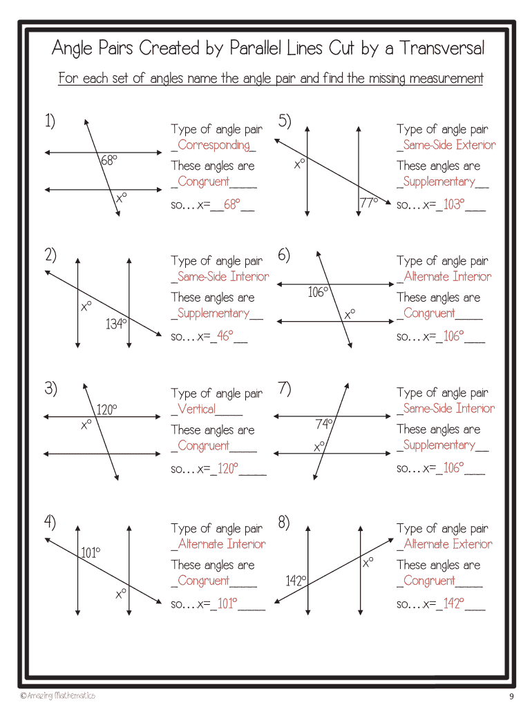 Angle Pairs Created By Parallel Lines Cut By A Transversal Fill Angle Pairs Created By Parallel Lines Cut By A Transversal Fill
