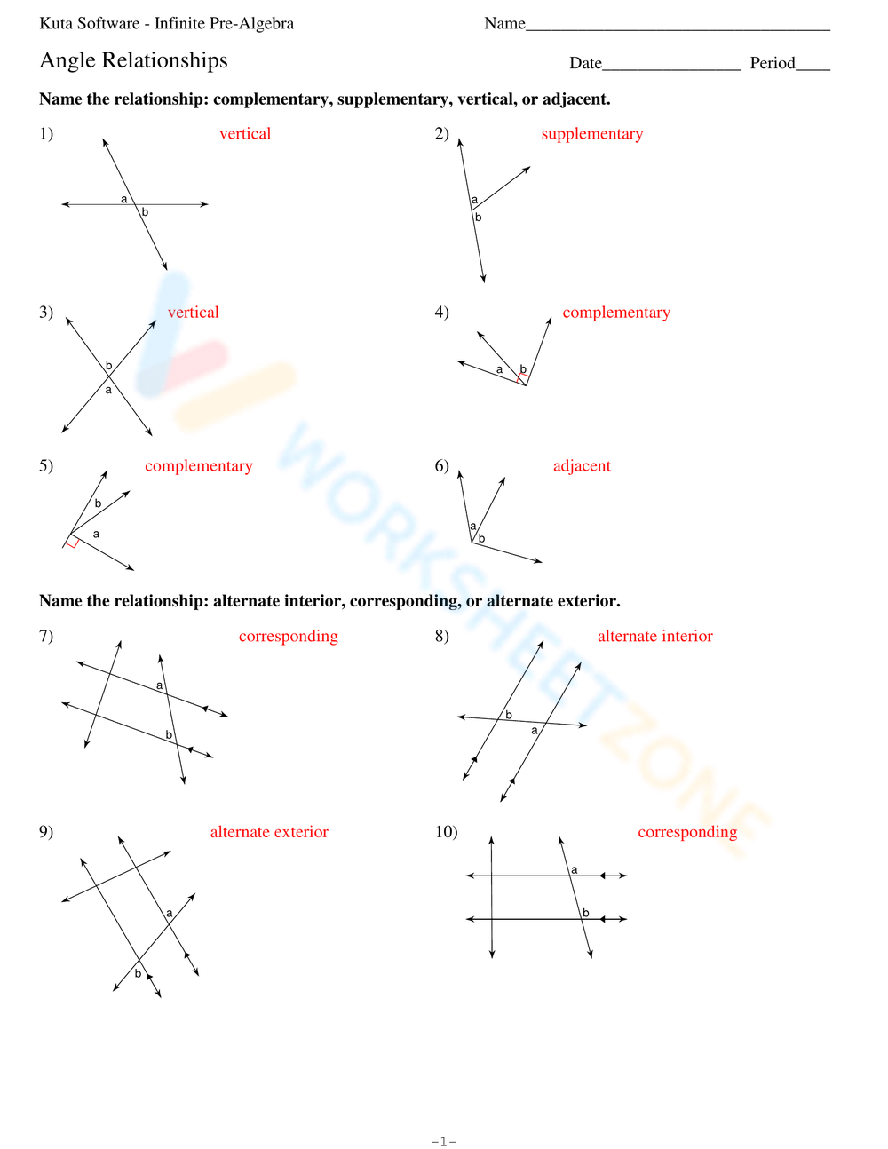 Angle Relationships Worksheets Worksheets Library