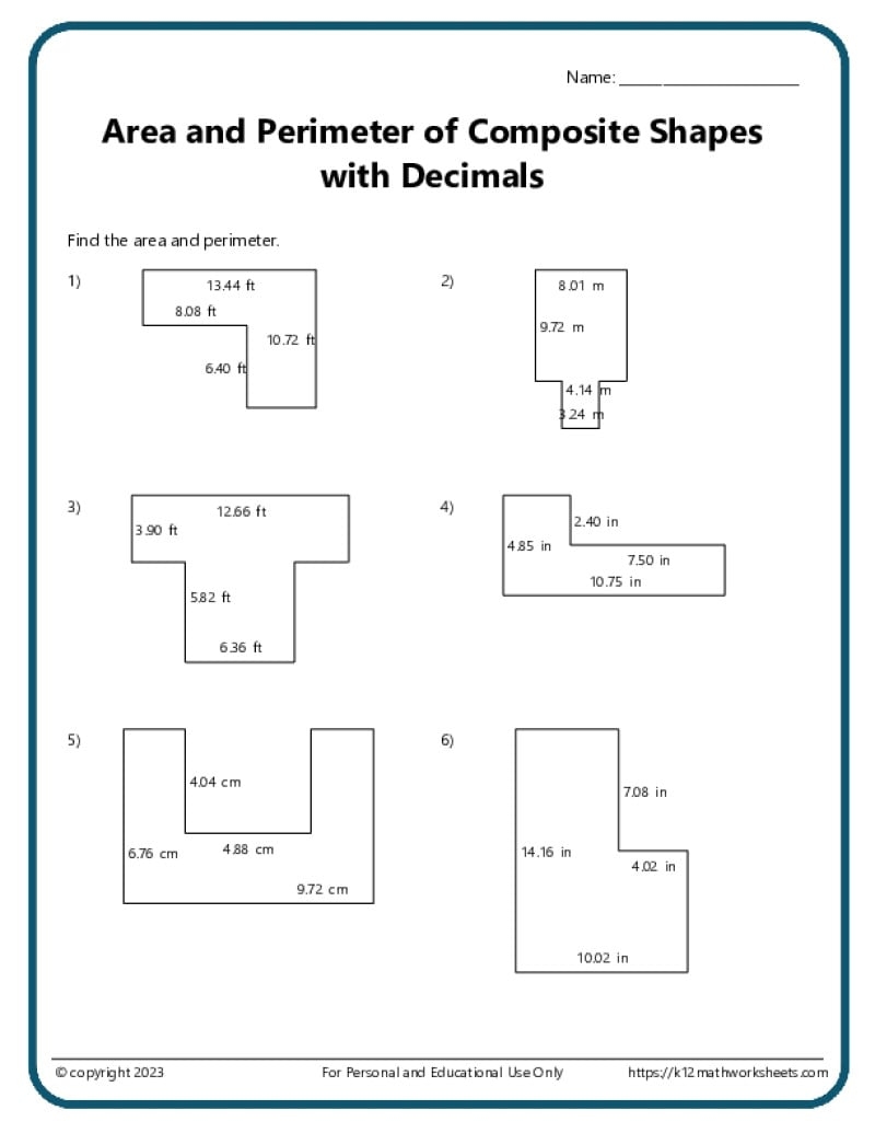Area And Perimeter Of Composite Shapes K12 Math Worksheets