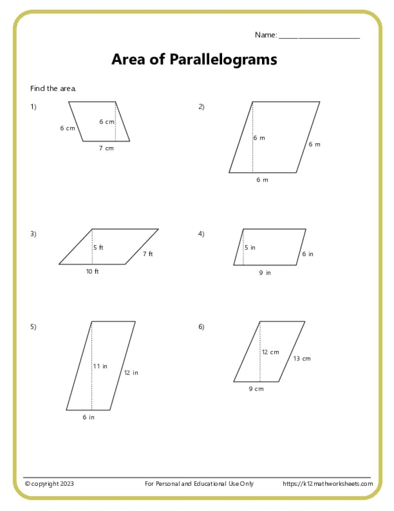 Area And Perimeter Of Parallelograms K12 Math Worksheets