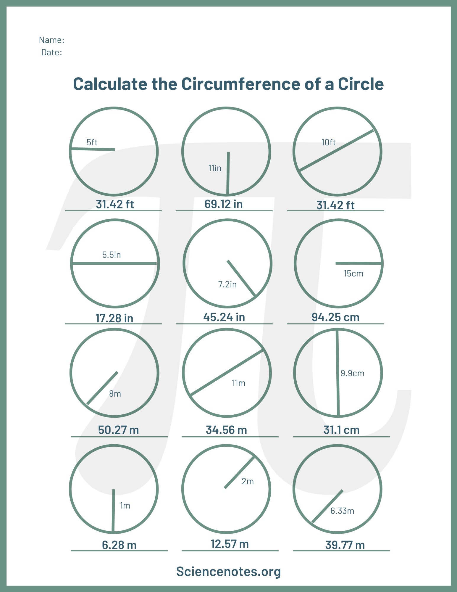 circumference of a circle worksheet circumference of a circle worksheet
