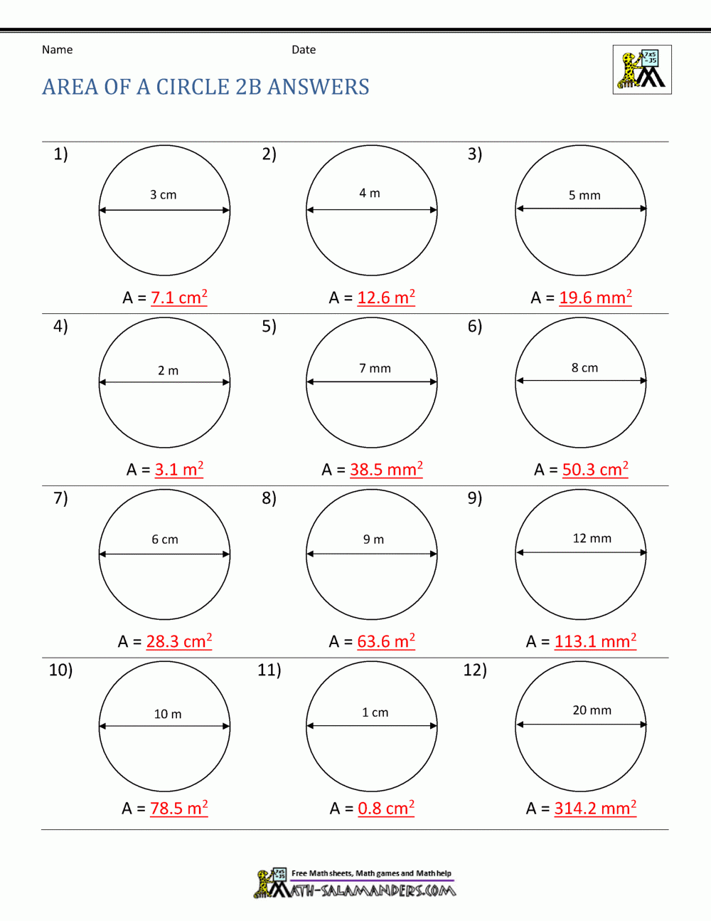 area of a circle worksheet area of a circle worksheet