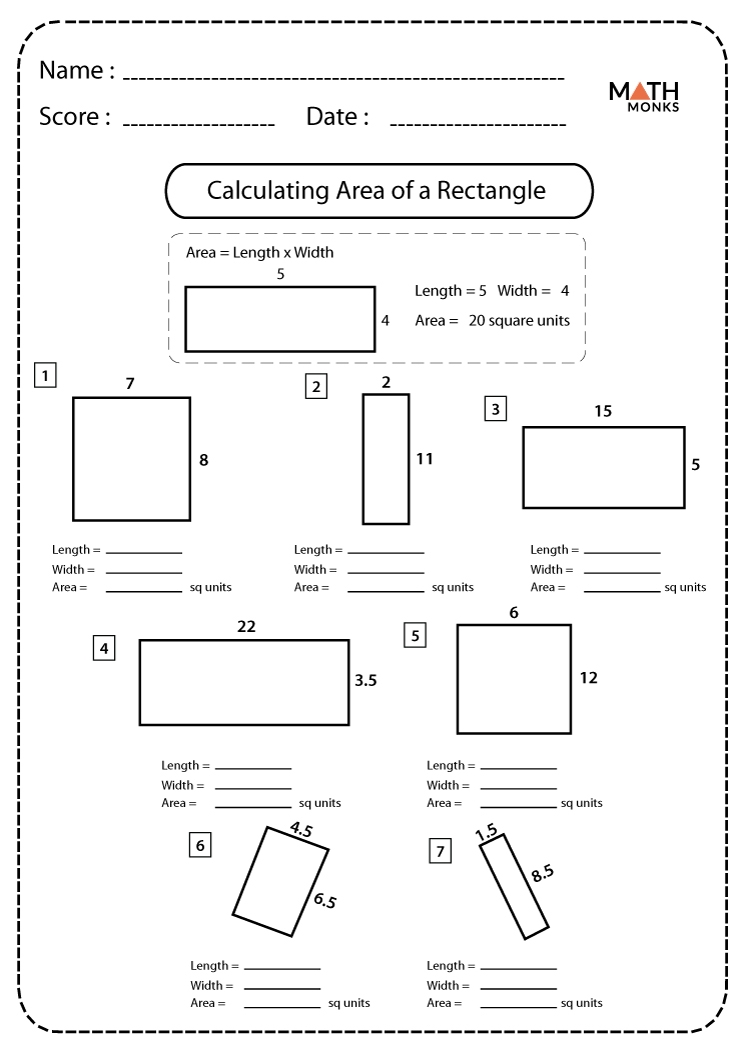 area of a rectangle worksheet area of a rectangle worksheet