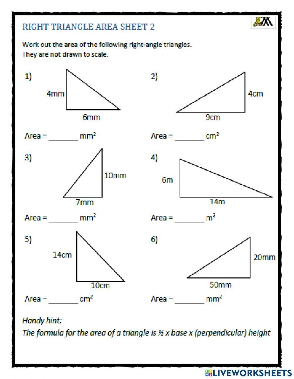 Area Of Triangle Worksheet Worksheets Library